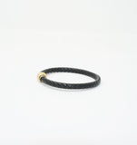 Unisex Genuine Leather Stainless Steel Magnetic Clasp Bracelet Black 8" Inches