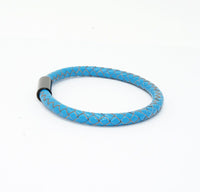 Unisex Men's Genuine  Leather Stainless Steel Magnetic Clasp Bracelet Light Blue