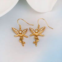 Rose Gold Platinum Plated Earrings Zirconia Fish Hook Tinkerbell Fairy .64" L305