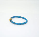 Unisex Men's Genuine  Leather Stainless Steel Magnetic Clasp Bracelet Light Blue