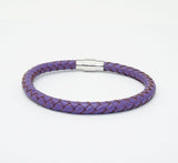 Unisex Men's Genuine  Leather Stainless Steel Magnetic Clasp Bracelet Purple