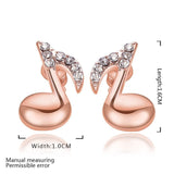 Rose Gold  Plated Earrings Stud AAA Zirconia Push Back Music Note .4" L318