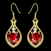 Rose Gold Platinum Plated Red Earrings AAA Zirconia Fish Hook .52" L232