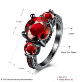 Gold Plated Black Gunmetal P Fashion Ring Red AAA Zirconia Women B319