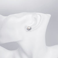 Platinum Plated Purple Fuchsia Earrings Stud Synthetic Pearl Push Back l165