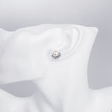 Platinum Plated Purple Fuchsia Earrings Stud Synthetic Pearl Push Back l165