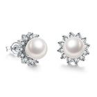 Platinum Plated Purple Fuchsia Earrings Stud Synthetic Pearl Push Back l165