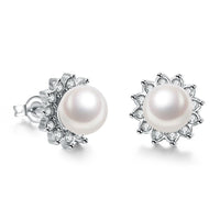 Platinum Plated Purple Fuchsia Earrings Stud Synthetic Pearl Push Back l165