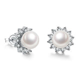 Platinum Plated Purple Fuchsia Earrings Stud Synthetic Pearl Push Back l165