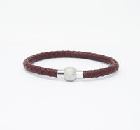 Unisex Men's Genuine Leather Stainless Steel Magnetic Clasp Bracelet Burgundy