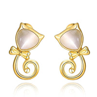 Rose Gold Plated Earrings Stud Push Back Cat .48" L263