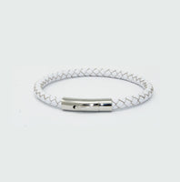 Unisex Men's Genuine  Leather Stainless Steel Magnetic Clasp Bracelet White