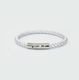 Unisex Men's Genuine  Leather Stainless Steel Magnetic Clasp Bracelet White