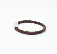 Unisex Men's Genuine Leather Stainless Steel Magnetic Clasp Bracelet Brown