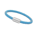 Unisex Men's Genuine  Leather Stainless Steel Magnetic Clasp Bracelet Light Blue