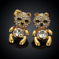 Rose Gold Platinum Plated Black Earrings AAA Zirconia Push Back Bear .44" L320