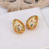 Rose Gold Platinum Plated  Earrings Stud AAA Zirconia Push Back .56" L312