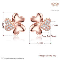 Rose Gold Plated Earrings Stud AAA Zirconia Push Back Hearts .44" L269