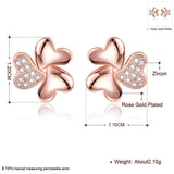 Rose Gold Plated Earrings Stud AAA Zirconia Push Back Hearts .44" L269