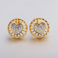 Rose Gold Platinum Plated Earrings Stud AAA Zirconia Push Back Heart .56" L272