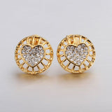 Rose Gold Platinum Plated Earrings Stud AAA Zirconia Push Back Heart .56" L272