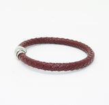 Unisex Men's Genuine Leather Stainless Steel Magnetic Clasp Bracelet Burgundy