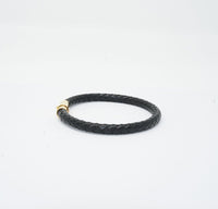 Unisex Genuine Leather Stainless Steel Magnetic Clasp Bracelet Black 8" Inches