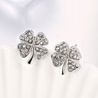 Rose Gold Platinum Plated  Earrings Stud AAA Zirconia Push Back Clover .48" L251
