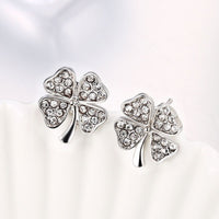 Rose Gold Platinum Plated  Earrings Stud AAA Zirconia Push Back Clover .48" L251