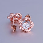 Rose Gold Platinum Plated Earrings Stud AAA Zirconia Push Back Rose .44" L283