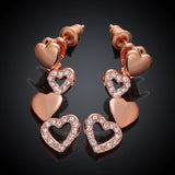 Rose Gold Plated Earrings Dangle AAA Zirconia Push Back Hearts .4" L261