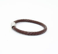 Unisex Men's Genuine Leather Stainless Steel Magnetic Clasp Bracelet Brown