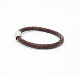 Unisex Men's Genuine Leather Stainless Steel Magnetic Clasp Bracelet Brown