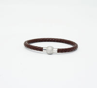 Unisex Men's Genuine Leather Stainless Steel Magnetic Clasp Bracelet Brown