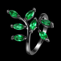 Gold Plated Black Gunmetal P Fashion Ring Green AAA Zirconia Women Leaves B316