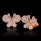 Rose Gold Plated Earrings Stud AAA Zirconia Push Back Butterfly .52" L254