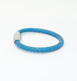 Unisex Men's Genuine  Leather Stainless Steel Magnetic Clasp Bracelet Light Blue