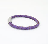 Unisex Men's Genuine  Leather Stainless Steel Magnetic Clasp Bracelet Purple