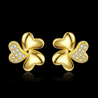 Rose Gold Plated Earrings Stud AAA Zirconia Push Back Hearts .44" L269