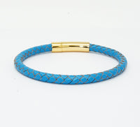 Unisex Men's Genuine  Leather Stainless Steel Magnetic Clasp Bracelet Light Blue