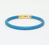 Unisex Men's Genuine  Leather Stainless Steel Magnetic Clasp Bracelet Light Blue