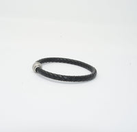 Unisex Genuine Leather Stainless Steel Magnetic Clasp Bracelet Black 8" Inches