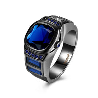 Gold Plated Black Gunmetal P Fashion Ring Blue AAA Zirconia Women Unisex B321