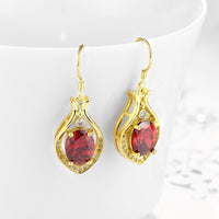 Rose Gold Platinum Plated Red Earrings AAA Zirconia Fish Hook .52" L232