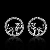 Rose Gold Plated Platinum Black Earrings AAA Zirconia Push Back  Jaguar.84" L255