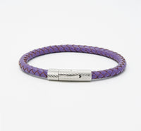 Unisex Men's Genuine  Leather Stainless Steel Magnetic Clasp Bracelet Purple