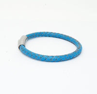 Unisex Men's Genuine  Leather Stainless Steel Magnetic Clasp Bracelet Light Blue