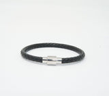 Unisex Genuine Leather Stainless Steel Magnetic Clasp Bracelet Black 8" Inches