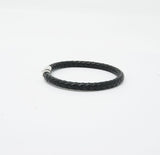 Unisex Genuine Leather Stainless Steel Magnetic Clasp Bracelet Black 8" Inches