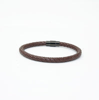 Unisex Men's Genuine Leather Stainless Steel Magnetic Clasp Bracelet Brown